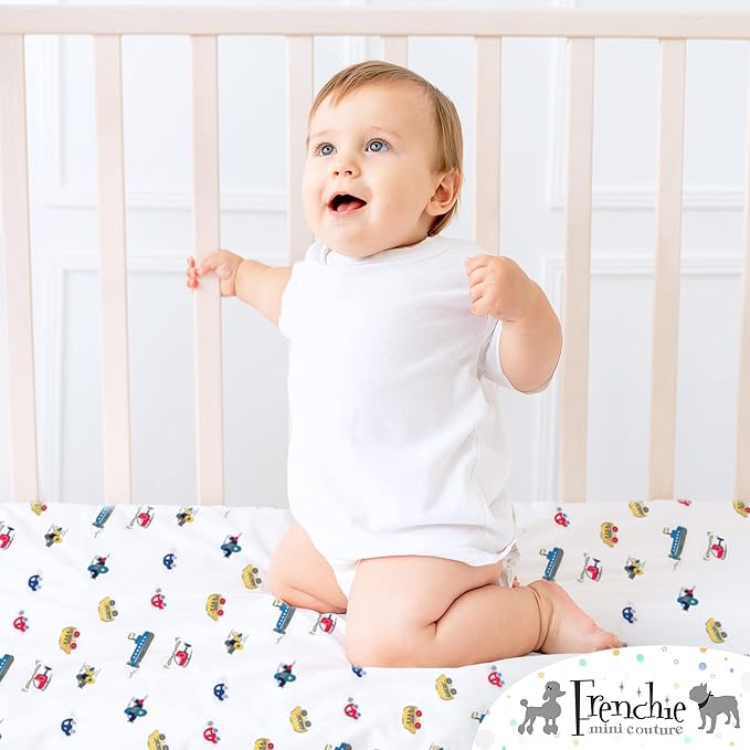 Frenchie Mini Couture, Cars, Boats, Planes Single Pack Fitted Crib Sheet – 100% Cotton, 28 x 52 x 8in