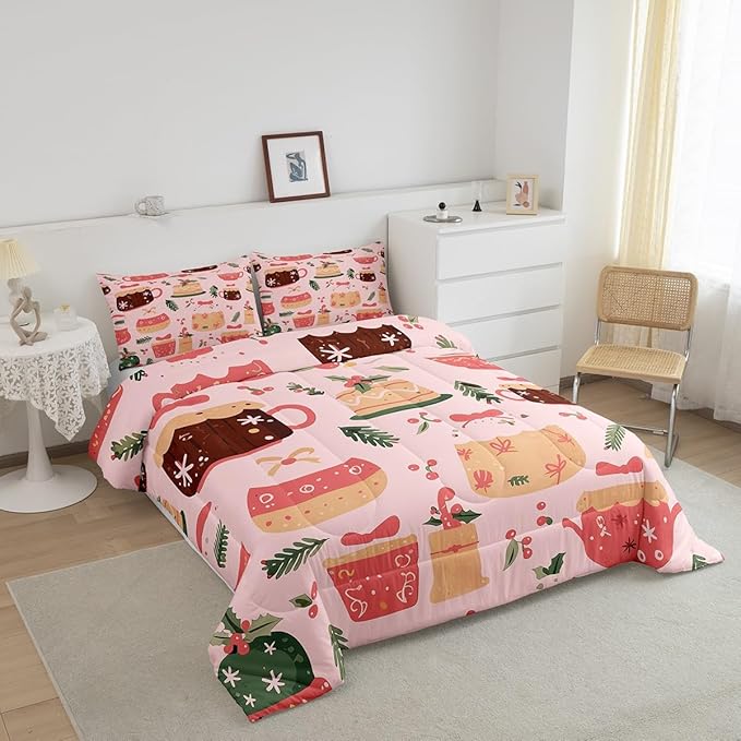 Feelyou Christmas Bedding Set for Kids Boys Girls Queen Size Cake Pattern Printed Comforter Set Ultra Soft Winter Christmas Comforter Dessert Duvet Quilt Bedroom Decor Christmas Decor Quilt