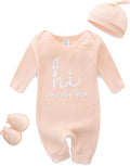 Baby Romper with Baby Mittens & Newborn Hats Footless Long Sleeve Solid Onesie Hi Im New Here
