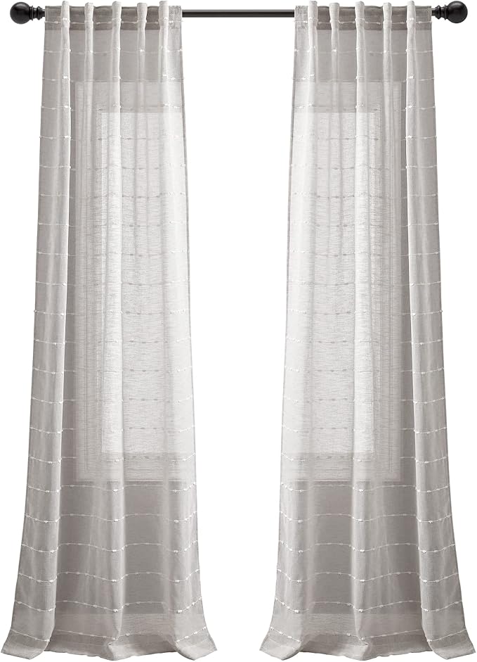 Lush Decor Farmhouse Textured Back Tab/Rod Pocket Sheer Window Curtain Panel Pair, 38"W x 84"L, Gray