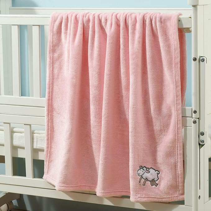 CREVENT 2Pcs 30''X40'' Cute Cozy Fluffy Warm Baby Blankets for Infants Toddlers' Bedding Crib Cot Stroller - Grey Cloud + Pink Sheep