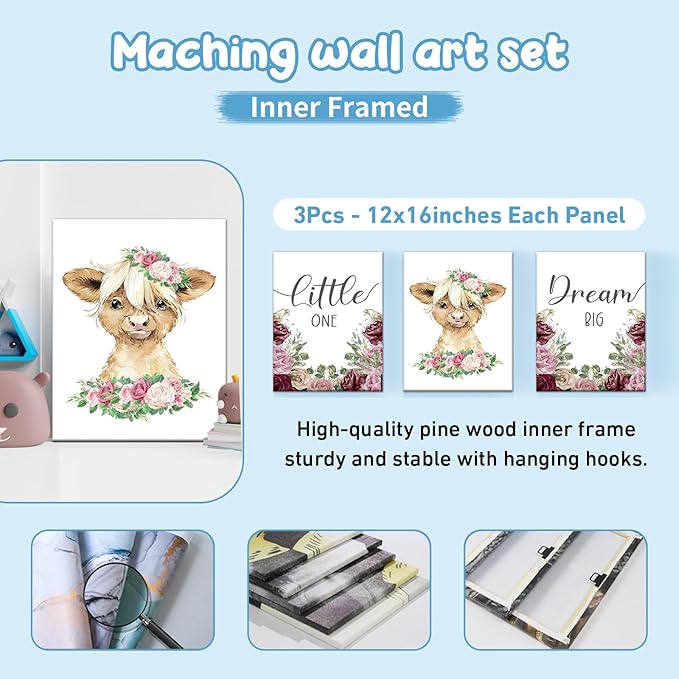 Personalized Baby Crib Bedding Set, Custom Name Blanket with Dotted Backing, 5 Piece Custom Gift Highland Cow Crib Bed Set for Baby Infant Shower Birthday, Floral Crib Bedding Gifts Style06
