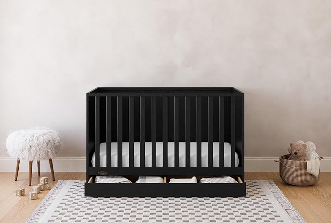 Graco Theo Convertible Crib with Storage Drawer (Black) – GREENGUARD Gold Certified with Drawer, Converts to Toddler Bed, Fits Standard Crib Mattress