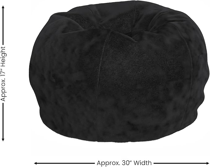 EMMA + OLIVER Daisy Small Black Furry Bean Bag Chair for Kids and Teens