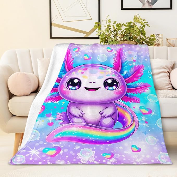 Girls Blanket Gift Throw for Kids Teens Daughter, 50x60 Inches Lightweight Cozy Cute Rainbow Print Animal Throw Blankets for Sofa Couch Bed Travel