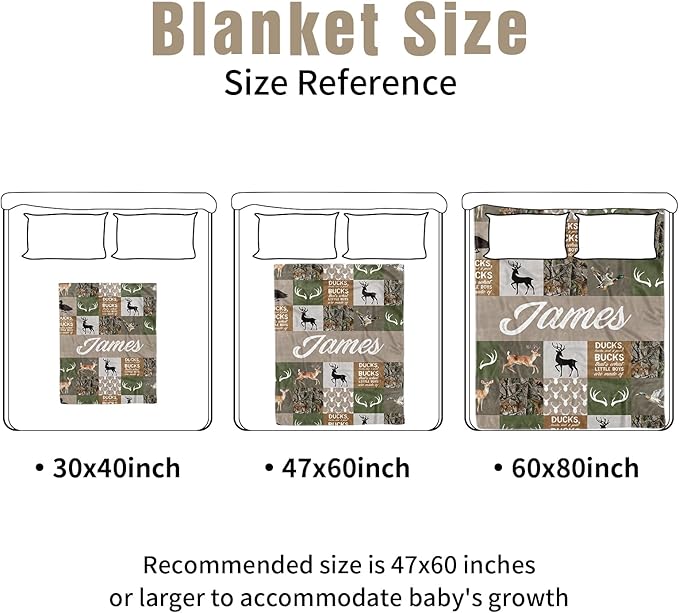 Personalized Crib Bedding Set for Boys Girls, Custom Baby Crib Sets with Name, Multi-grid Deer Design Nursery Bedding 2 Piece - Soft Blanket with Double Layer Dotted Backing, Crib Fitted Sheet