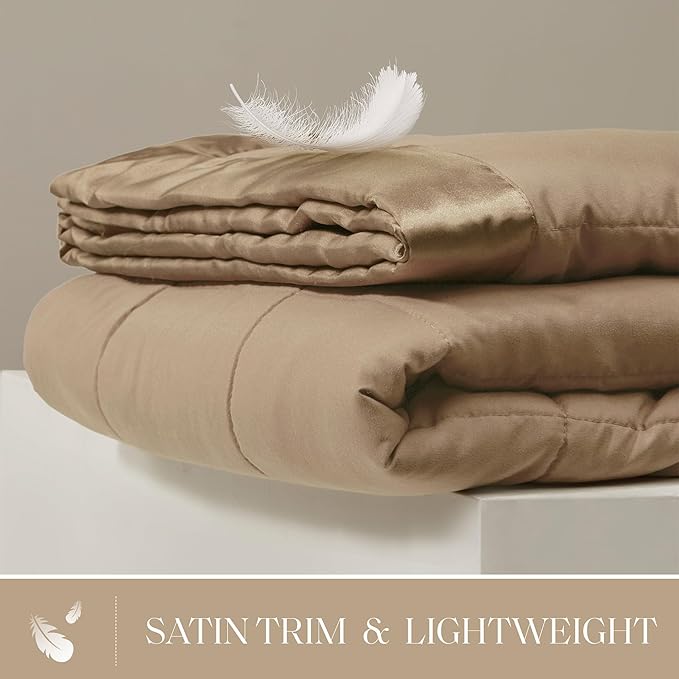 Madison Park Windom Down Alternative Blanket, Premium 3M Scotchgard Moisture Wicking Treatment, Lightweight and Soft Bed Cover For All Season, Satin Trim, Brown Twin