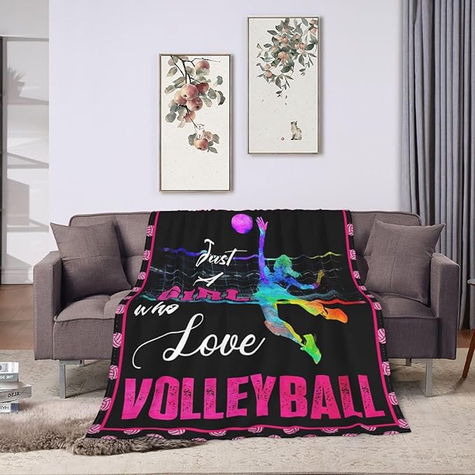 Volleyball Blanket Just A Girl Who Loves Volleyball Throw Blanket Super Soft Flannel Lightweight Fluffy Plush Fuzzy Fleece Sports Decor Blanket Gifts for Girl Woman Kids for Bed Sofa Bedding 60"X80"