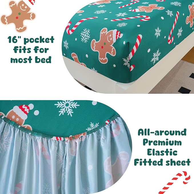 LONAVA Twin Kids Comforter Set - 4 Pieces Twin Bedding Sets for Boys Girls Children, Ultra Soft Microfiber Bed in A Bag with Flat Fitted Sheets, Gingerbread Man