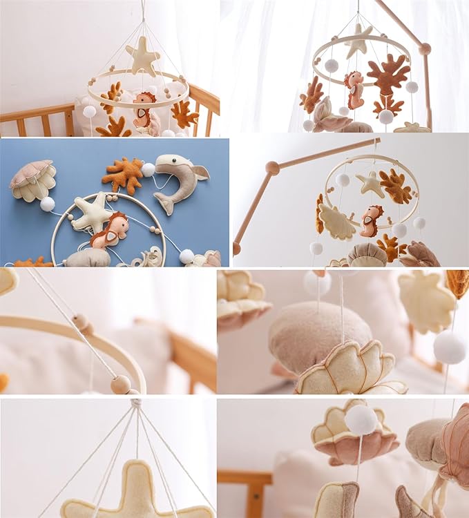 Ocean Life Theme Crib Mobile,Baby Boys Girls Ocean Mobile,Gender Neutral Baby Mobile,Nursery Mobile Soothe Toy,Comfortable Baby Soothing Toys with Various Marine Animals
