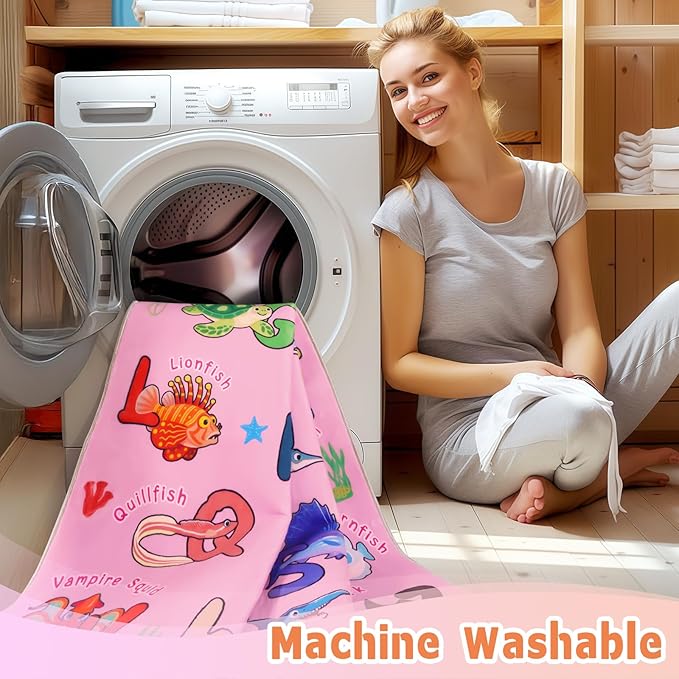 Kids Rug for Playroom, 3x4 Feet Educational Rug for Learn The ABC Alphabet, Soft Machine Washable Non-Slip Cute Marine Organisms Carpet for Classroom Toddler Nursery Kids Room Decor Mat, Pink