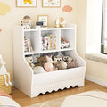 Kids Bookshelf, Toddler Toy Storage Organizer, Wooden 4 Cubby Children Book Shelf for Playroom, Bedroom, Nursery, Classroom