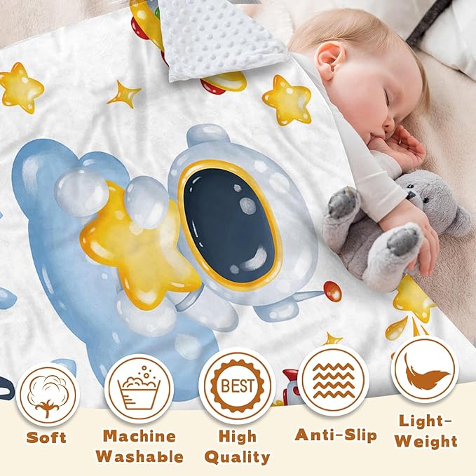 Personalized Baby Blanket with Name, Custom Space Astronaut Theme Blanket for Kids, Soft Flannel Bed Throw Blanket Swaddle for Newborn, Customizable Baby Gift & Nursery Blanket(60" x80)