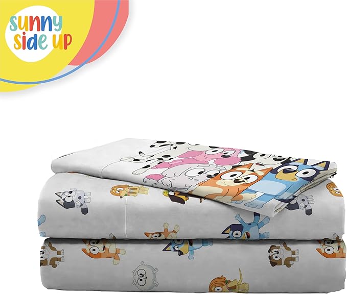 Sunny Side Up Bluey & Friends Twin Sheet Set - 3 Piece Kids Bedding Set Includes Pillow Cover - Super Soft Microfiber Sheets