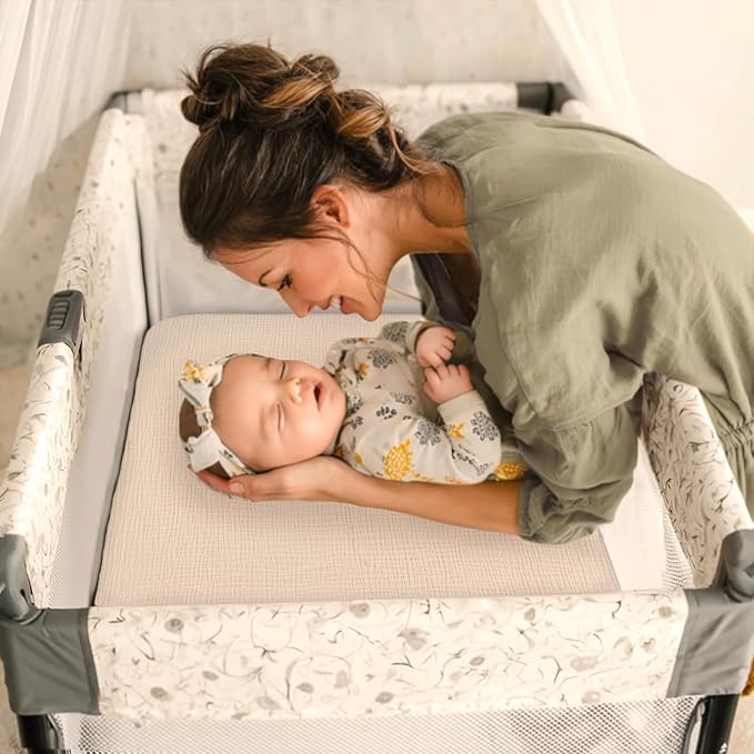 lulumoon Fitted Pack and Play Sheets: Soft Muslin Cotton for Baby Trend Playard Mattress - Neutral Colors for Boys and Girls