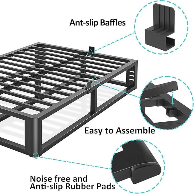 Metal Heavy Duty 18 inch Full Bed Frame with Rounded Corner and Headboard Hole Mattress Retainers 3500 LBS No Box Spring Needed Platform Noise Free Easy Assembly