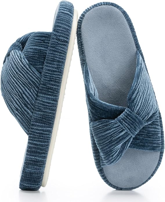 Chantomoo Slippers for Women Memory Foam House Bedroom Corduroy Bow Crossbands Slipper Shoes Comfy Trendy Gift Slippers