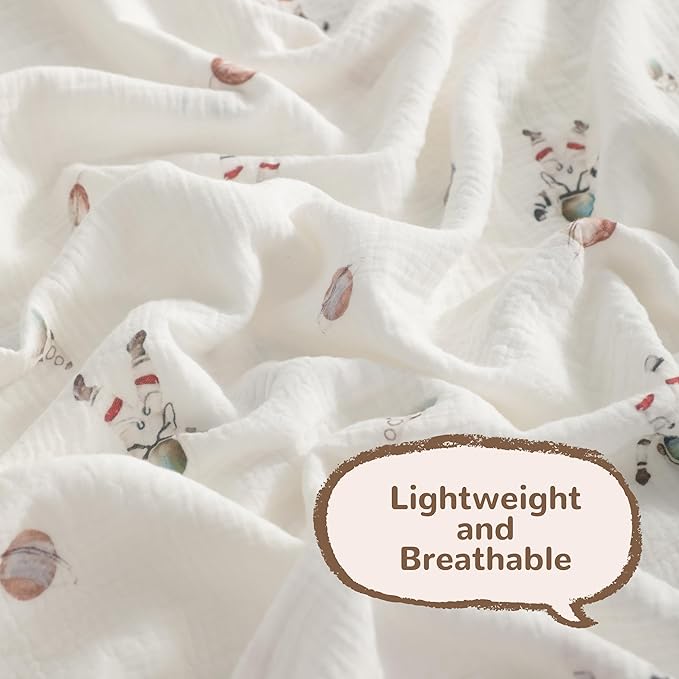 NTBAY 4 Layer Muslin Cotton Toddler Blanket, 30x40 Soft and Breathable Receiving for Newborns and Infants, Perfect for Crib, Stroller, Travel, Lightweight Nursery Blanket, Astronaut's Journey