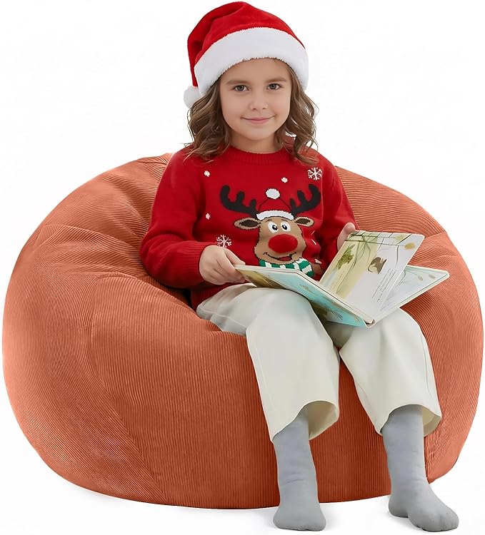 Nobildonna 3 ft Bean Bag Chair Cover (No Filler) 35"×43" Large Stuffed Animal Storage Bean Bag Washable Big Beanbag Chair Cover Premium Corduroy Bean Bag Cover for Adults,Kids,Sandy Brown 300L