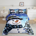 Feelyou Kids Christmas Theme Decorations Bedding Set Xmas Snowman Comforter Set for Boys Girls Snowflake Kawaii Cute Comforter Gradient Blue Quilt Set Bedroom Collection Toddler Size