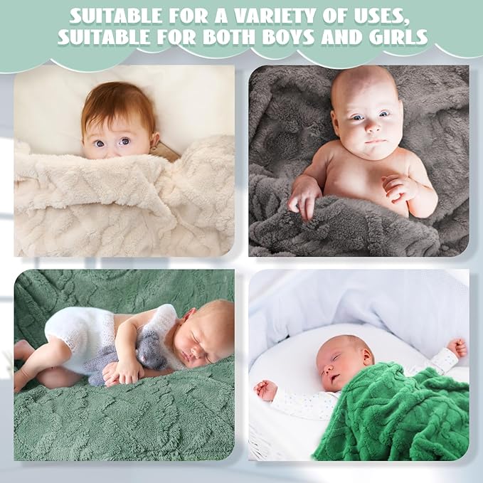 VitalCozy 4 Pcs Soft Fleece Baby Blankets Set 30" x 40" 3D Plush Warm Nursery Swaddling Bed Blanket Little Boys Girls Infant Toddlers and Newborn Receiving Gifts Blankets(Green Set)