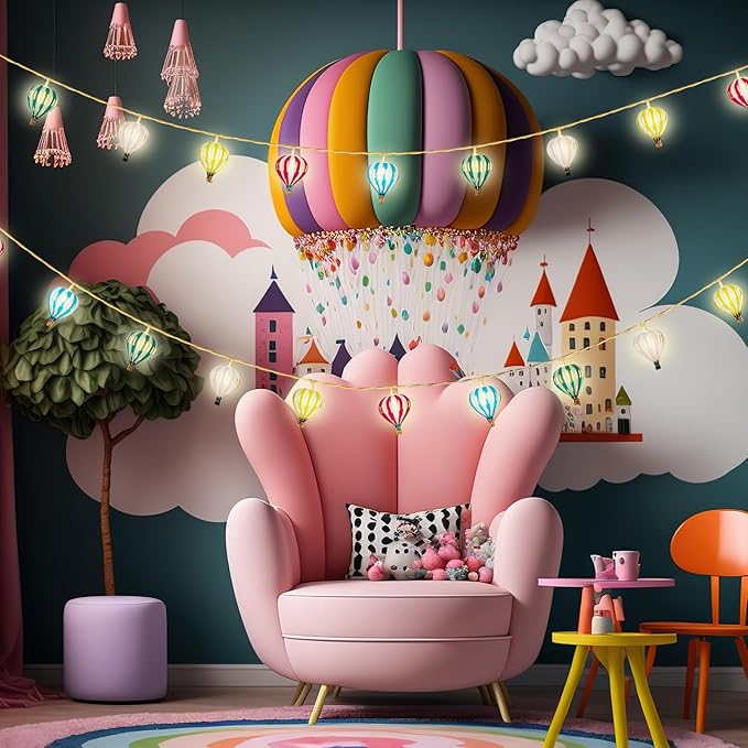 VIHOSE Christmas Multicolor Hot Air Balloon String Lights Decorations 20 LED 10 ft Hanging Hot Air Balloon Classroom Decor Battery Operated String Light Banner for Wedding Birthday Party Nursery Decor