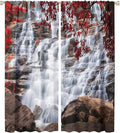 Waterfall Blackout Windows Curtains, Waterfall Red Forest Pattern Nature View Curtains, for Living Room Bedroom 42x54in 2 Panels