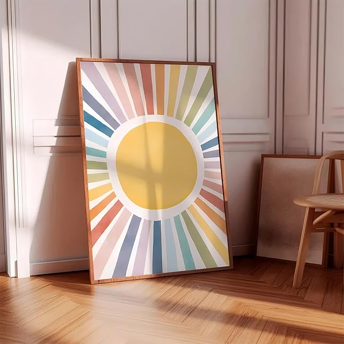 KBIERQN 3Pcs Boho Sun moon Wall Art Nursery Positive Affirmations Rainbow Poster Prints Bohemian Star Heart Canvas Picture for Toddler Baby Girls Room Playroom Bedroom Wall Decor 16x24in Unframed