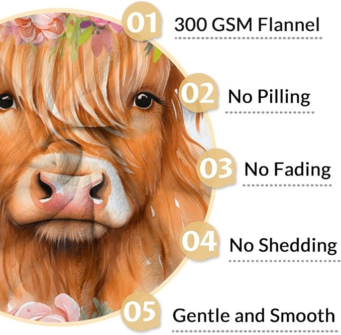 Highland Cow Throw Blanket for Boys, Girls - 40" x 50" Inches Cute Highland Cow Blanket Gifts for Kids - Pink Soft Warm Throw for Sofa, Crib & Bed