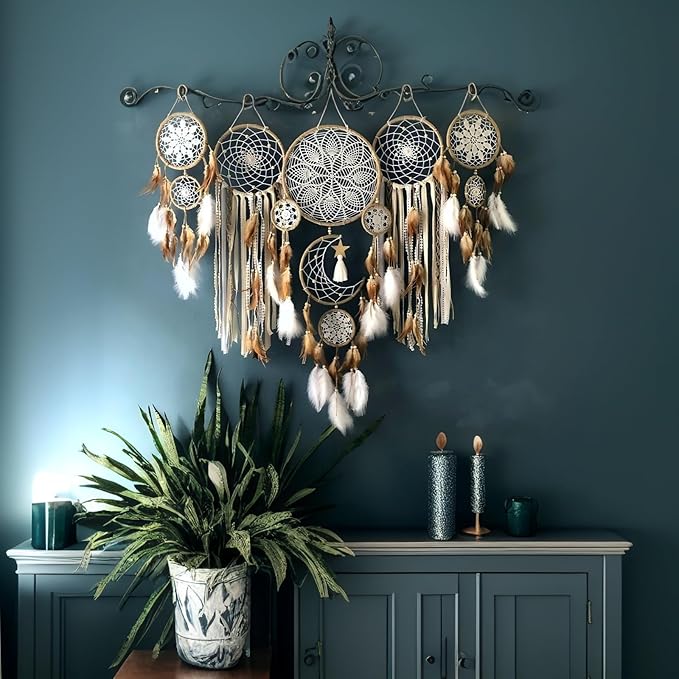 Dream Catcher Wall Decor,Large Boho Dream Catcher with Luxurious Feathers & Beads, Handmade Wall Hanging for Bedroom, Nursery, Living Room, Gift Ready for Girls & Adults (Camel)