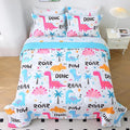 Wajade 7 Piece Kid Girls Dinosaur Comforter Set Queen Size 3D Pink Dinosaur Wild Park Jungle Print Bedding Set with Comforter, Sheet Set, Pillowcase and Sham