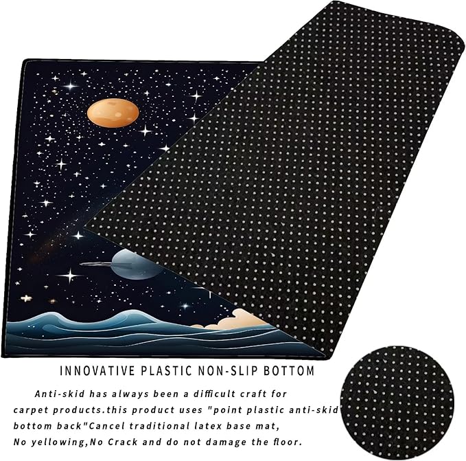 6' x 9' Space Rocket Rug for Kids Bedroom Black Stars Rugs Galaxy Carpet Planet Printed Throw Rugs for Boys Teens Living Room,180x275cm