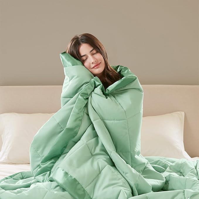 Madison Park Windom Down Alternative Blanket, Premium 3M Scotchgard Moisture Wicking Treatment, Lightweight and Soft Bed Cover For All Season, Satin Trim, Seafoam Full/Queen