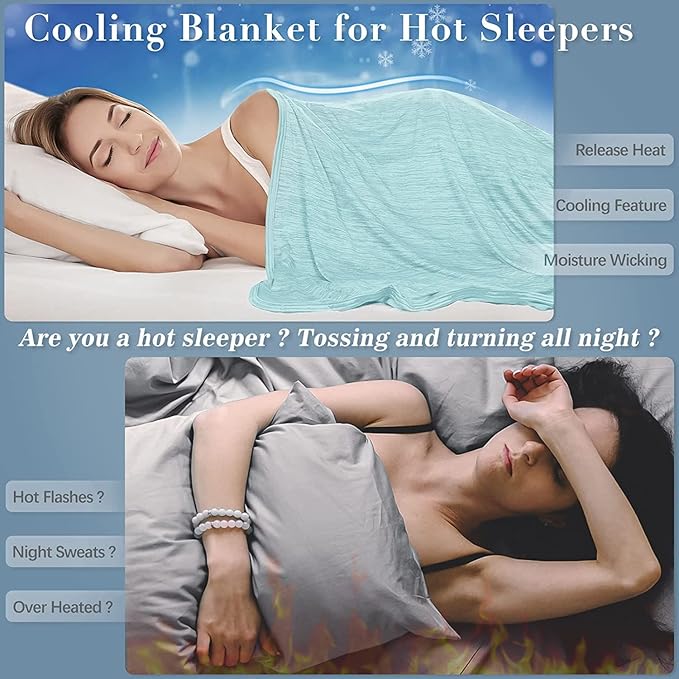 LUXEAR Cooling Blanket Keep Cool in Hot Summer, 51 X 67in Twin or Baby Size Blanket for Adults, Children,Japanese Q-Max >0.5 Technology Arc-Chill Cooling Fiber, Breathable Comfortable All-Season-Green