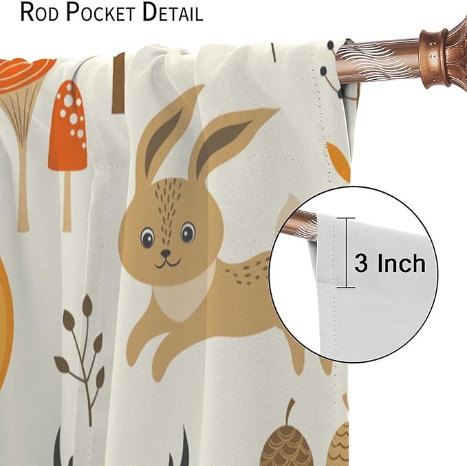 Kids Forest Animal Curtains,Baby Bedroom Window Treatments, Cartoon Watercolor Forest Animal Lion Boys Girls Children Bedroom Drapes 63x63in