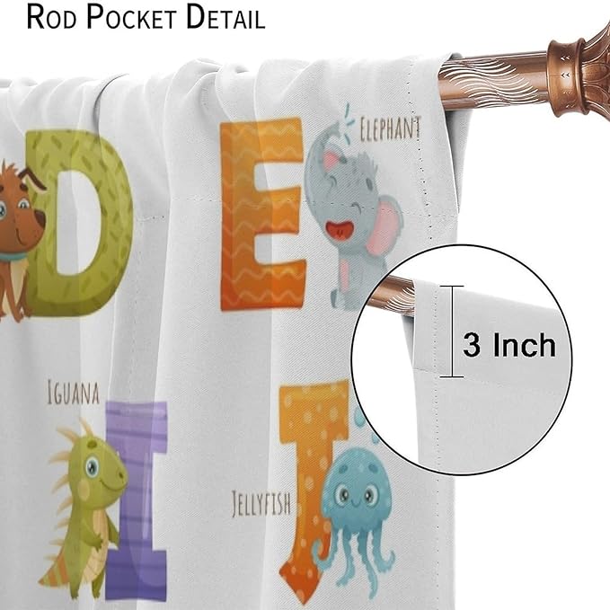 Kids Alphabet Curtains Educational Baby Cartoon Animals Colorful Cute Curtain with Rod Pocket for Nursery Living Room Home Decor Drapes Window Treatments 2 Panels Set 42x63in