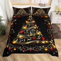 Christmas Tree Duvet Cover Set Queen Size, Gold Musical Note Print Bedding Set 3pcs for Kids Boys Girls Bedroom Decor, New Year Theme Xmas Holidays Comforter Cover with 2 Pillowcases,No Comforter