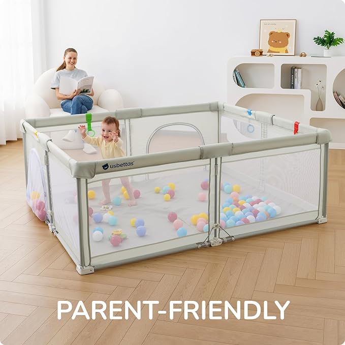 Foldable Baby Playpen,Portable Playpen for Babies and Toddler,59 * 71 Inch Kids Travel Play Pen with 4 Handlers,Carry Bag,Large Baby Play Yard for Indoor&Outdoor,Beige
