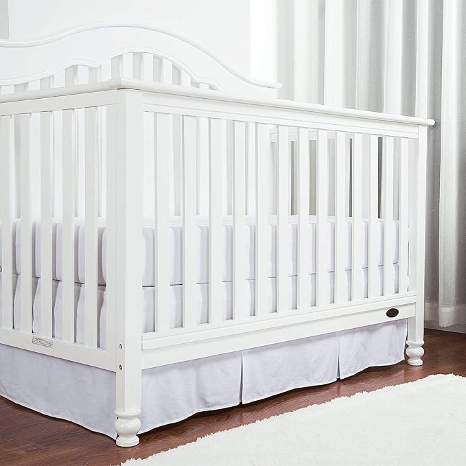 Box Pleated Crib Bed Skirt Premium 100% Cotton 800 Thread Count Nursery Crib Toddler Bedding Crib Bedskirt for Baby Boys or Baby Girls, (28" x 52") + 16" Drop Lenght - White Solid