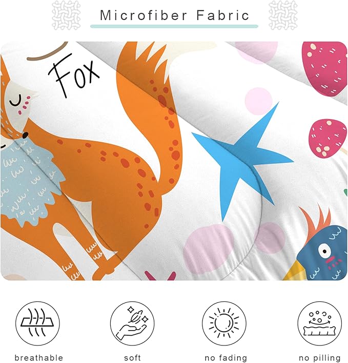 Comforter Set Cartoon Animals: King Size Cute Bedding Sets for Women Adult Teens Girls Kawaii Bedroom Fox Bear Lion Flowers Soft Quilt Bed Set 1 Comforter & 2 Pillowcases