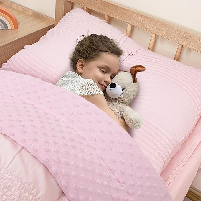 Toddler Bedding Set, Plush Minky Fabric Crib Bedding Set for Girls, Breathable and Soft Baby Crib Bedding Set, Includes Toddler Comforter, Flat Sheet, Fitted Sheet and Pillowcase (Pink)
