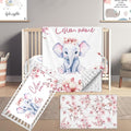 Custom Name Crib Bedding Set, 3 Pcs Personalized Baby Crib Bedding Set, Soft Flower Elephant Nursery Crib Sets for Boys Girls, Double Layer Toddler Bedding Set Customized Gifts for Newborn Kids