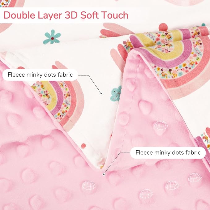 Pea Pod Baby Girls Blanket Soft Rainbow Minky Blanket for Newborn, 30'' x 40'' Double Layer Design, Dotted Backing Warm Baby Quilt Crib Blanket for Nursery/Stroller/Toddler Bed/Baby Car Seat