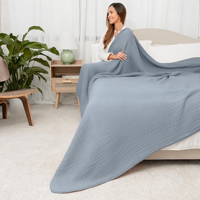Comfy Cubs Muslin Blanket for Adults King 108" x 90" - 6 Layer Soft, Breathable & Lightweight Muslin Adult Blanket - Machine Washable & Designed in The US Bedding for All Seasons - Pacific Blue