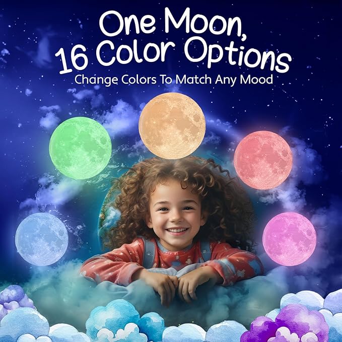 Mind-Glowing Moon Lamp - 3D Moon Night Light for Kids Bedroom - Globe Nightlight with Multi Color LED, Touch/Remote Control - Birthday Gift for Any Year Old Girls & Boys - Space Decor (7.1 inch)