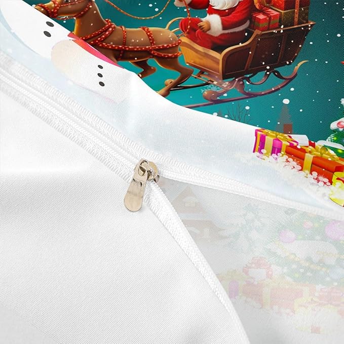 Manfei Christmas Duvet Cover Set King Size, Xmas Tree Snowman Bedding Set for Kids Boys Girls, Santa Claus with Reindeer Comforter Cover New Year Theme Quilt Cover with 2 Pillowcases, No Comforter