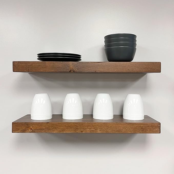 URBANDI, Rustic Floating Shelves, Set of 2, Hidden Bracket, Solid Wood, Heavy Duty, Wall Mounted Shelves, (Provincial, 60Wx12D)