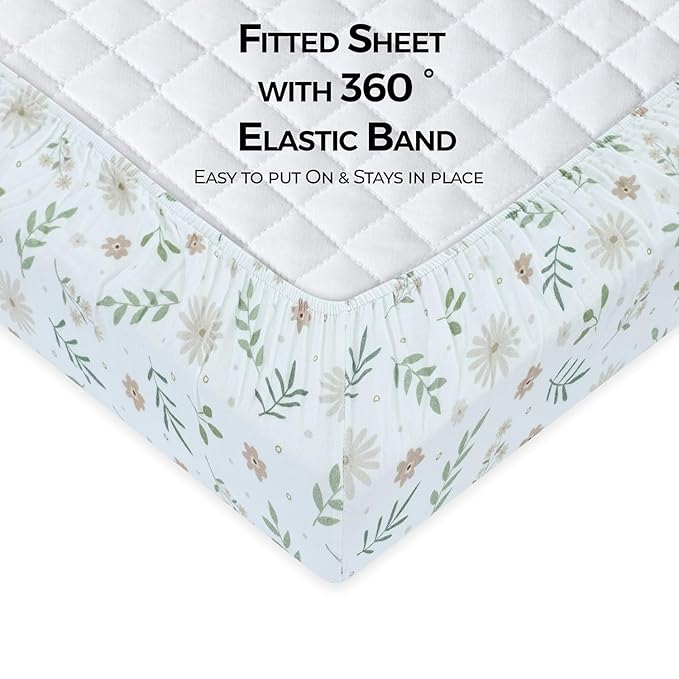Dreamology Muslin Crib Sheets for Boys,Girls,Soft,Breathable Crib Sheet,2 Pack,100% Cotton Floral Crib Sheets for Standard Cribs,Toddler Bed Sheets,28x52 Crib Mattress Sheet | Green and Flowers