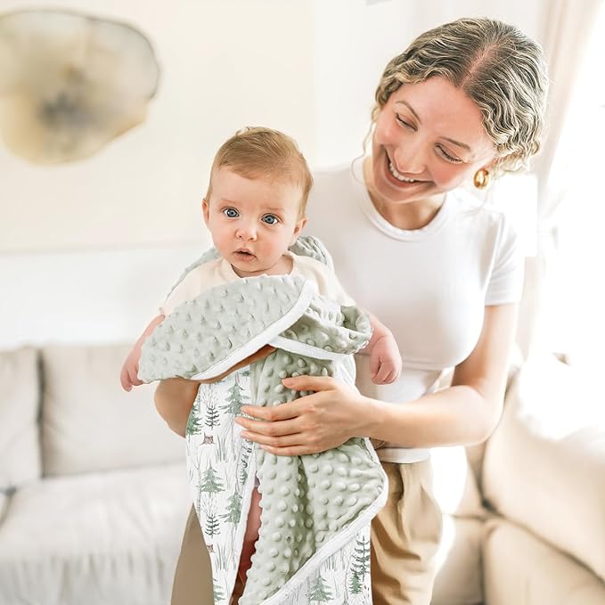 lulumoon Baby Blankets for Boys Newborn: Muslin & Minky Dotted Backing - Thermal Receiving Blanket for Stroller 30"x40"(Green Pine)