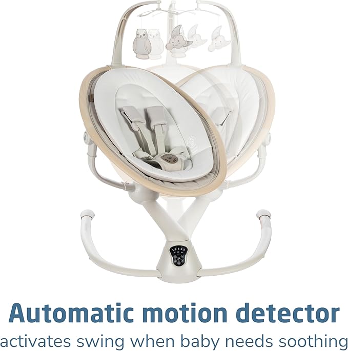 Maxi-Cosi Cassia Baby Swings for Infants: Smart Portable Baby Swing with Music, Lightweight & Foldable Baby Swing, 360 Rotation Infant Swing, Classic Oat